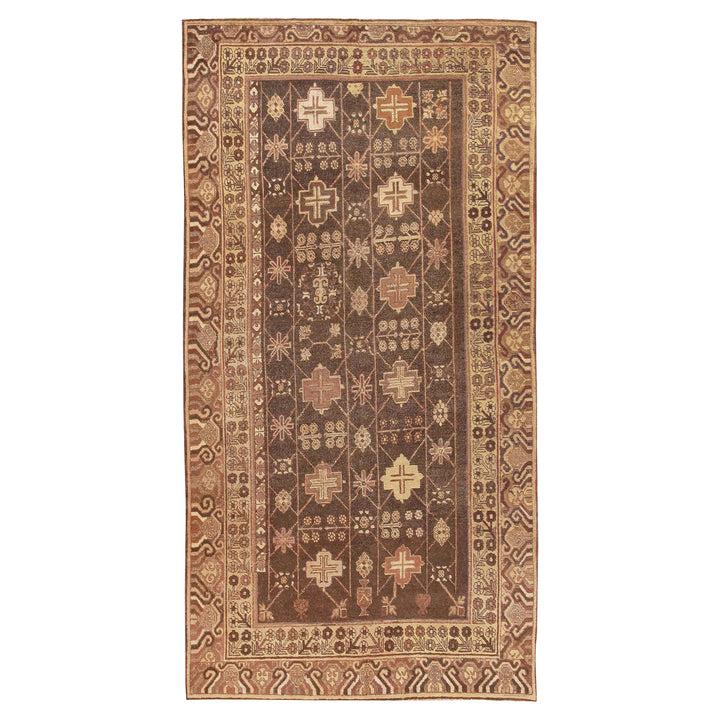 Brown Antique Traditional Khotan Rug - 5'1" x 10'3"