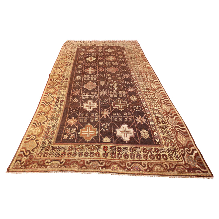 Brown Antique Traditional Khotan Rug - 5'1" x 10'3"