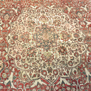 Red Antique Traditional Persian Tabriz Rug - 10'6" x 14'4" - hover