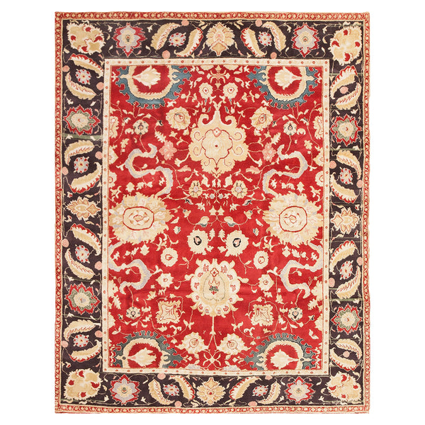 Red Vintage Traditional Indian Agra Rug - 7'9" x 10'