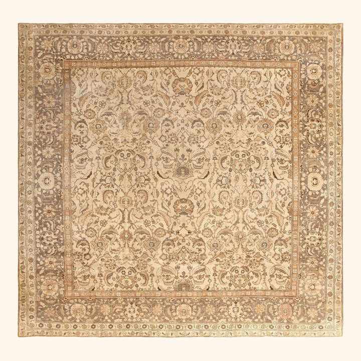 Brown Antique Traditional Indian Agra Rug - 10'3" x 10'5"