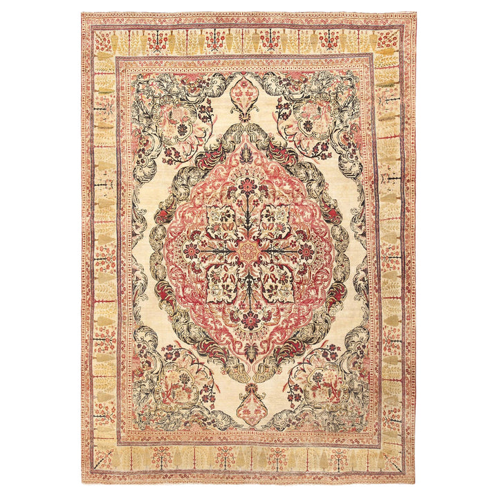 Gold and Red Antique Traditional Persian Kerman Rug - 9' x 12'4"