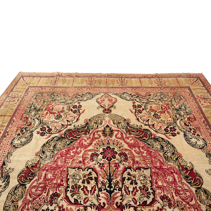 Gold and Red Antique Traditional Persian Kerman Rug - 9' x 12'4"