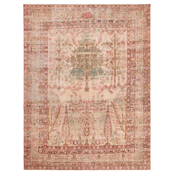 Red Antique Traditional Persian Kerman Rug - 6'8" x 8'8"