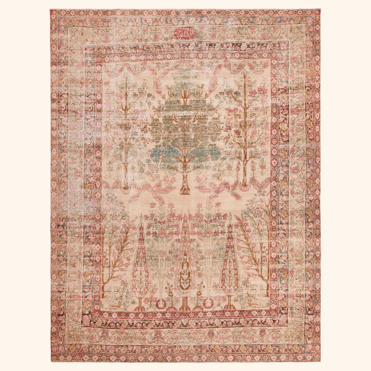 Red Antique Traditional Persian Kerman Rug - 6'8
