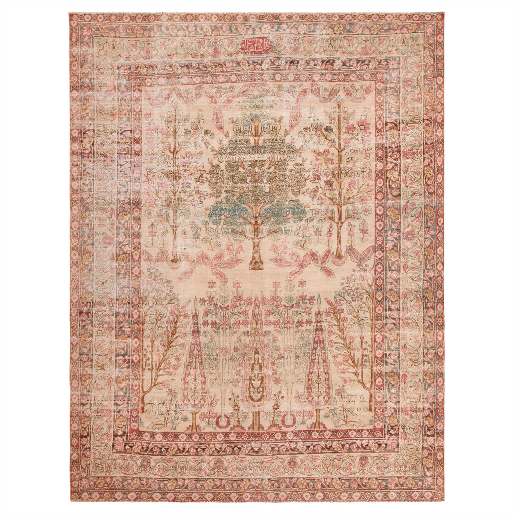 Red Antique Traditional Persian Kerman Rug - 6'8" x 8'8"