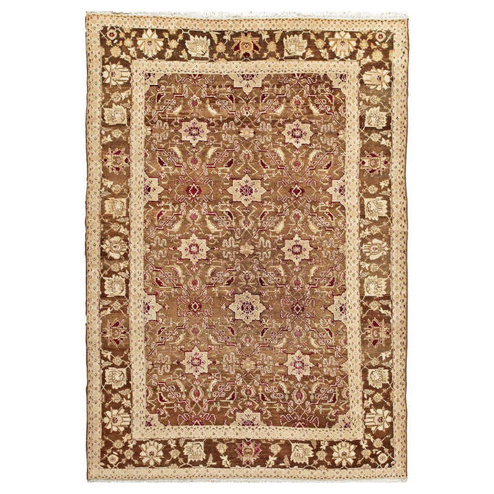 Brown Antique Traditional Indian Agra Rug - 5'9" x 8'5"