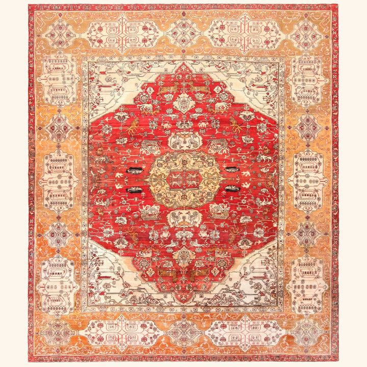 Red Antique Traditional Indian Agra Rug - 10'9" x 12'4"