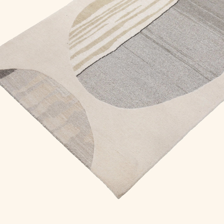 Grey & Cream Contemporary Tibetan Wool Silk Blend Runner - 2'9" x 12'