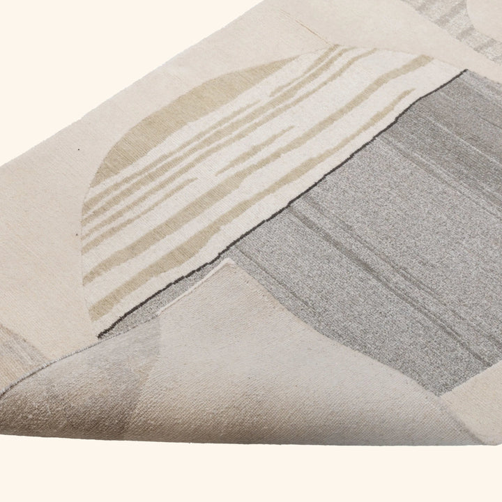 Grey & Cream Contemporary Tibetan Wool Silk Blend Runner - 2'9" x 12'