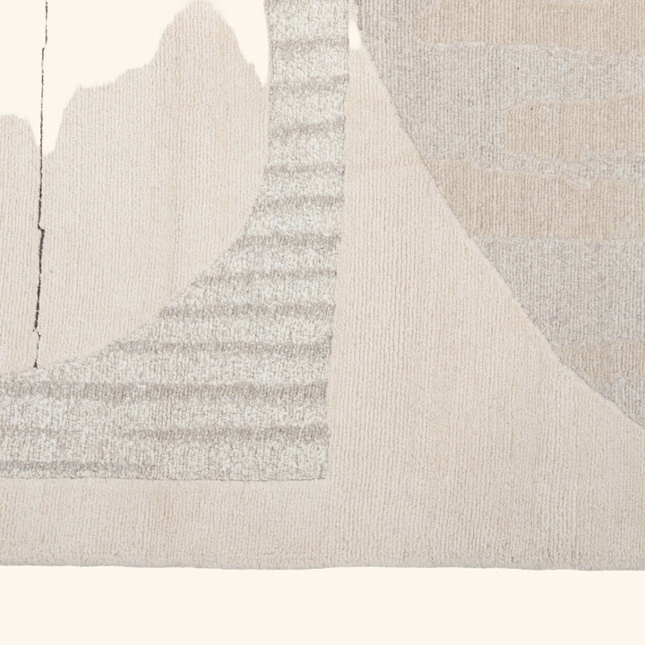 Grey & Cream Contemporary Tibetan Wool Silk Blend Runner - 2'9" x 12'