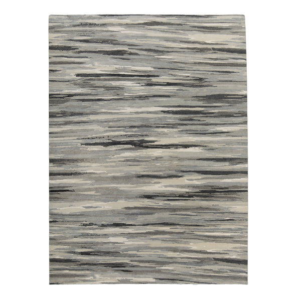 Charcoal Contemporary Tibetan Wool Silk Blend Rug - 9' x 12'