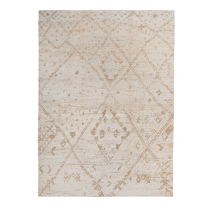 White & Brown Contemporary Tibetan Wool Silk Blend Rug - 10' x 14'