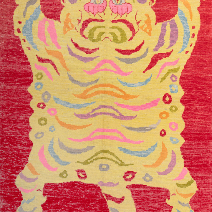 Red Contemporary Tiger Wool Rug - 6'8" x 9'11"