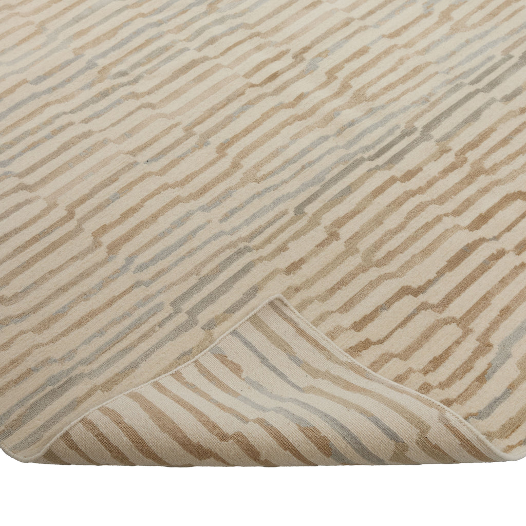 Beige Contemporary Tibetan Wool Silk Blend Rug - 9' x 12'