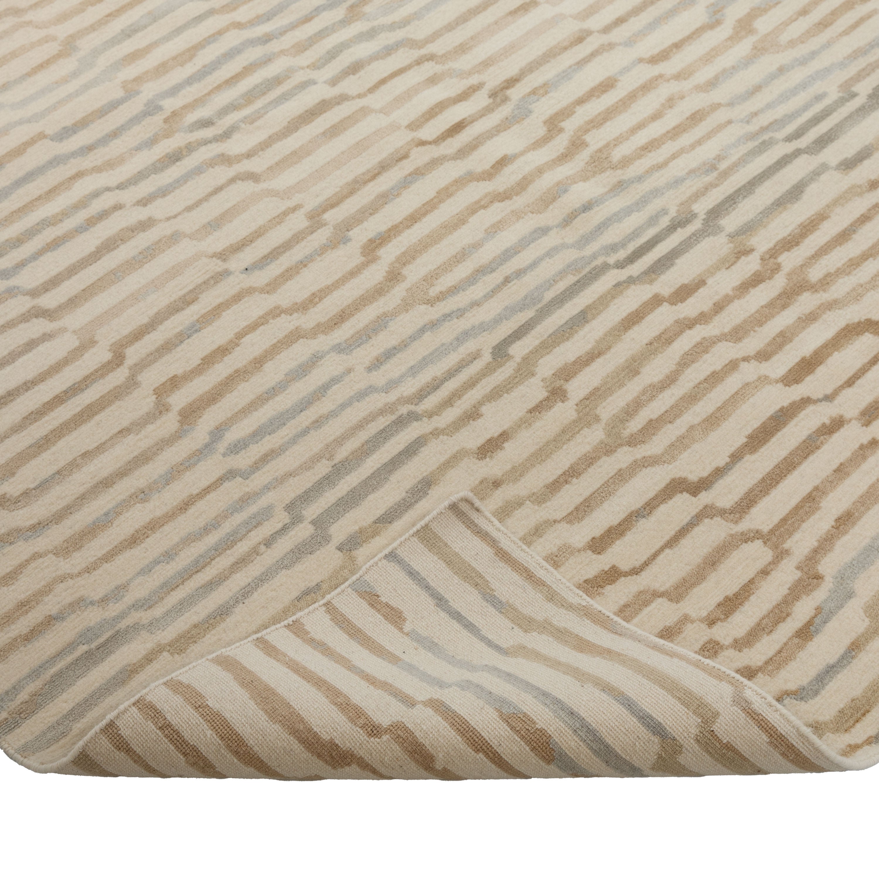 Beige Contemporary Tibetan Wool Silk Blend Rug - 9' x 12'