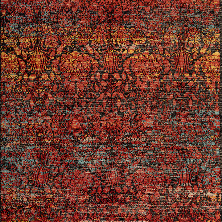 Red & Black Modern Silk Wool Blend Rug - 8' x 10'1"