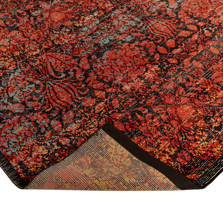 Red & Black Modern Silk Wool Blend Rug - 8' x 10'1"