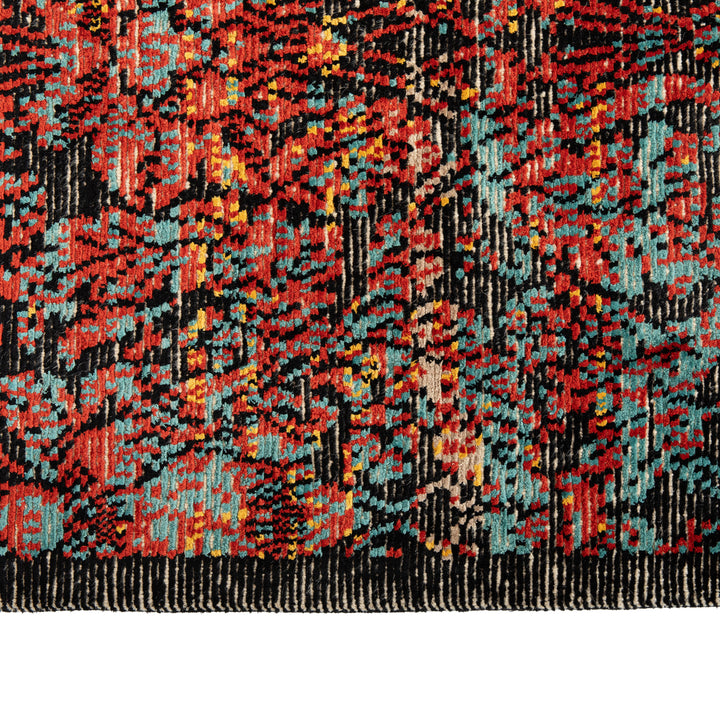 Red & Black Modern Silk Wool Blend Rug - 8' x 10'1"