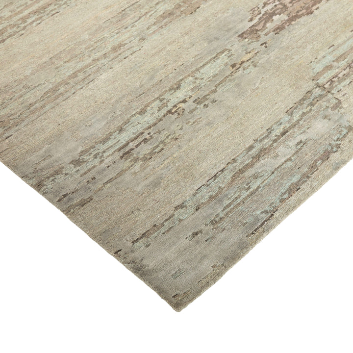 Grey & Blue Modern Wool Silk Blend Rug - 8'1" x 10'