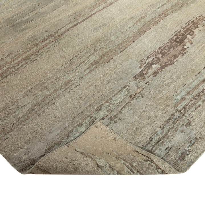 Grey & Blue Modern Wool Silk Blend Rug - 8'1" x 10'