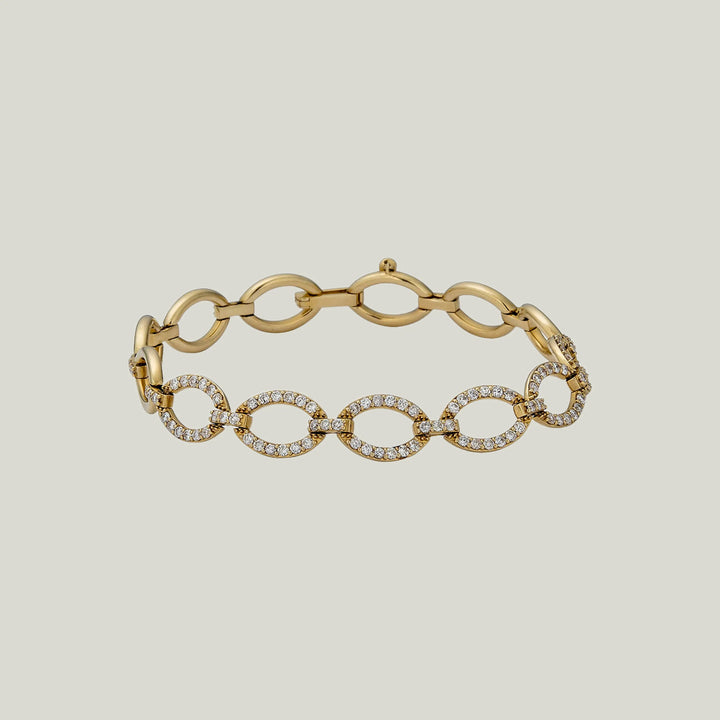 14K Yellow Gold And Diamond Chain Bracelet 1.60 Cts. 7"