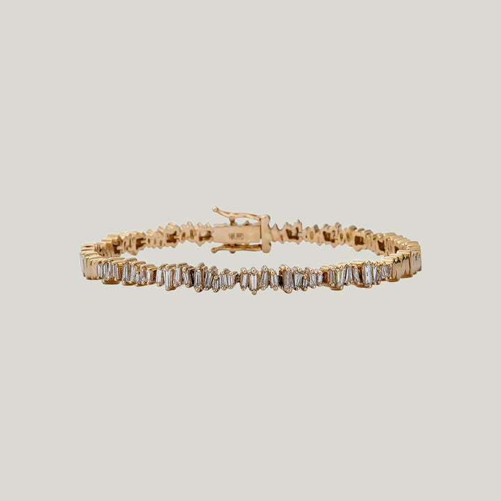 14K Yellow Gold "Broken Glass" Diamond Plaque Bracelet 7"
