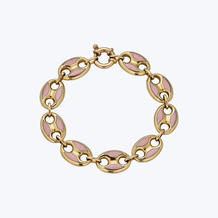 14K Yellow Gold Coffee Bean Salmon Enamel Bracelet