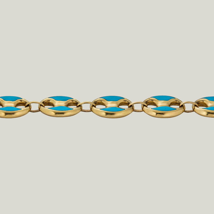 14K Yellow Gold Coffee Bean Turquoise Enamel Bracelet