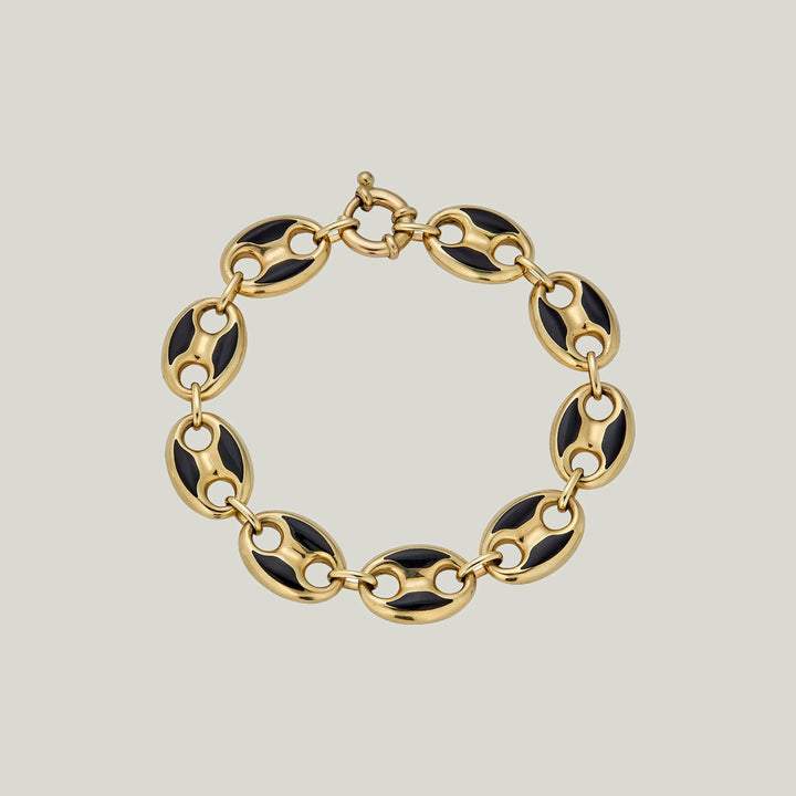 14K Yellow Gold Coffee Bean Black Enamel Bracelet
