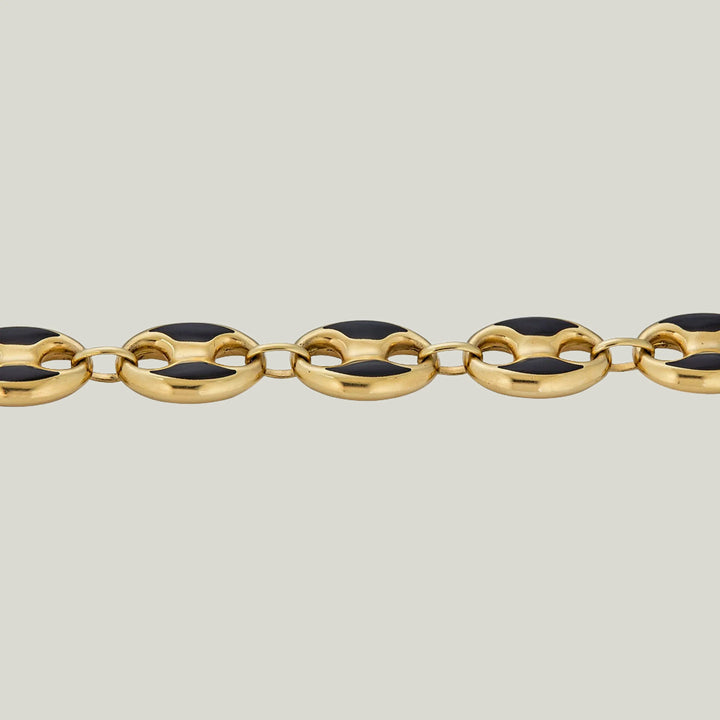 14K Yellow Gold Coffee Bean Black Enamel Bracelet