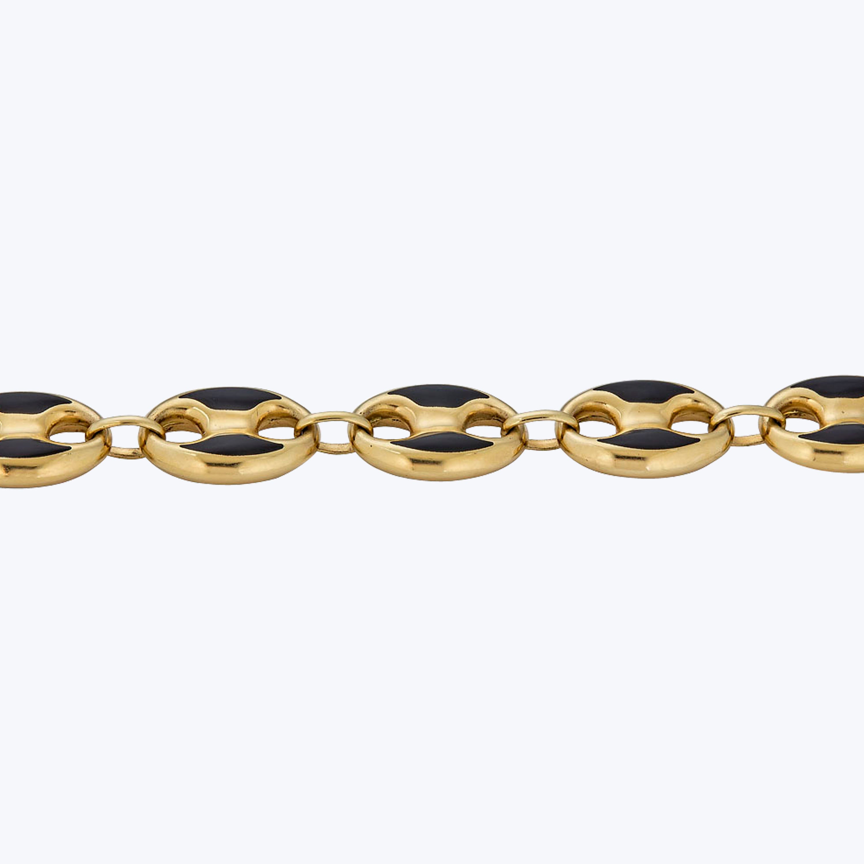 14K Yellow Gold Coffee Bean Black Enamel Bracelet