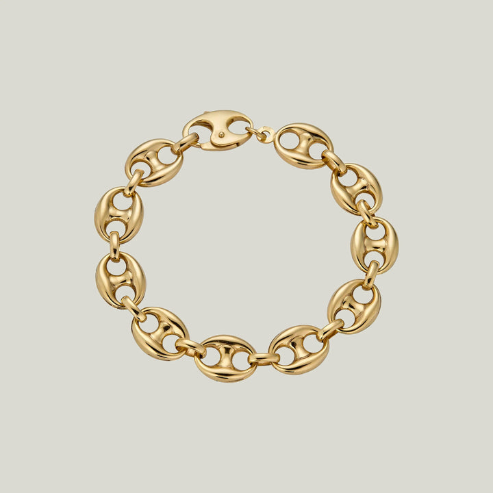 14K Yellow Gold Puffed Coffee Bean Link Bracelet 7"