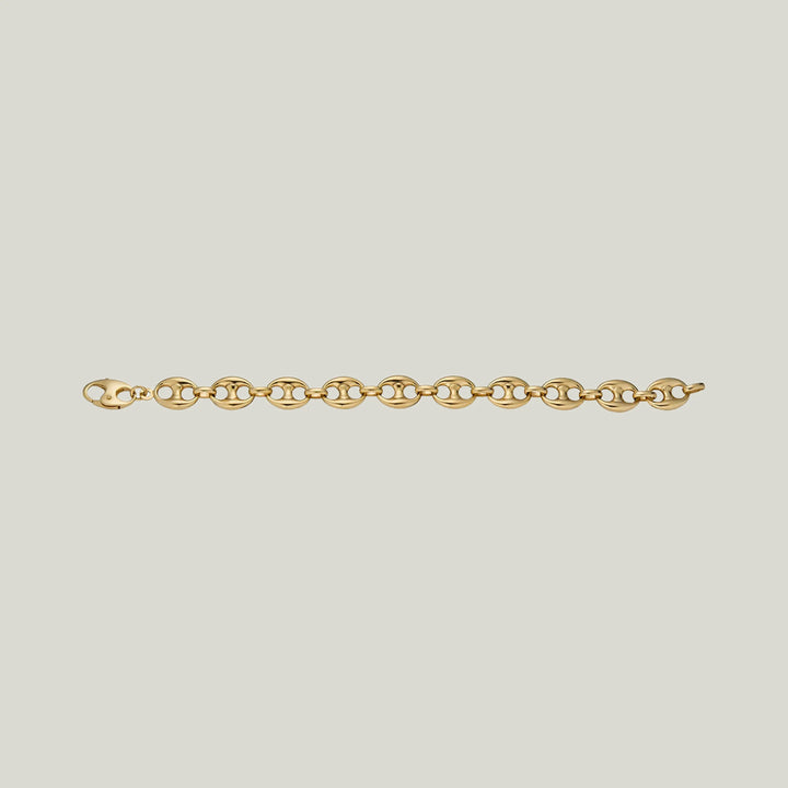 14K Yellow Gold Puffed Coffee Bean Link Bracelet 7"