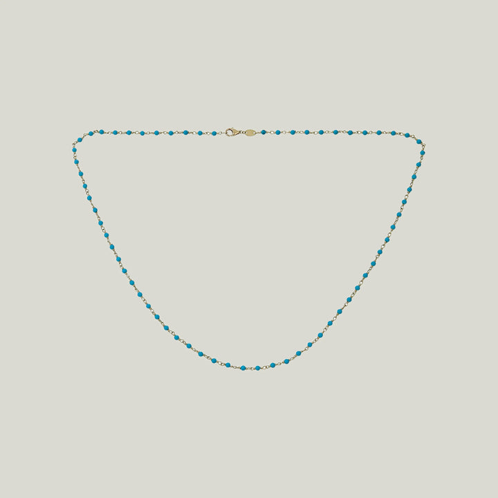 14K Yellow Gold Turquoise Bead Necklace 18"