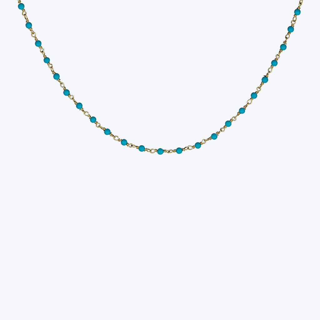 14K Yellow Gold Turquoise Bead Necklace 18"