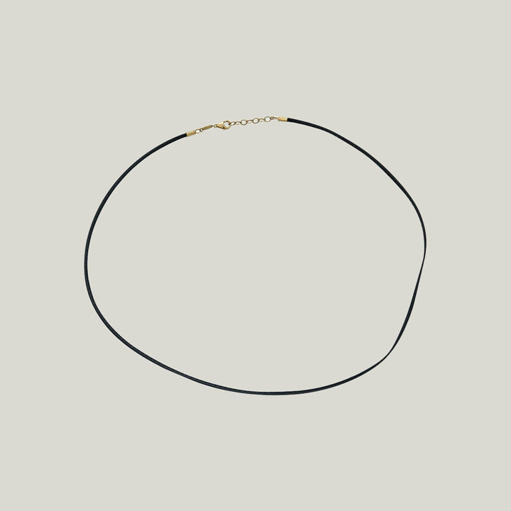 14K Yellow Gold Black Leather Cord Necklace 16"