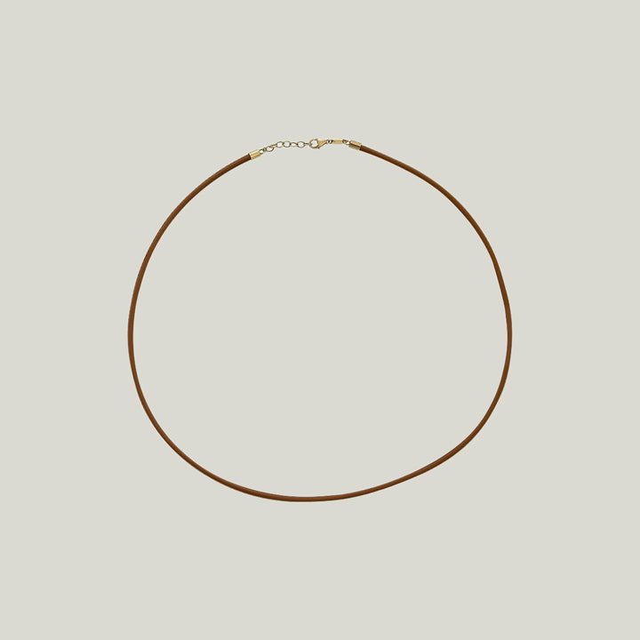 14K Yellow Gold Brown Leather Cord Necklace 16"