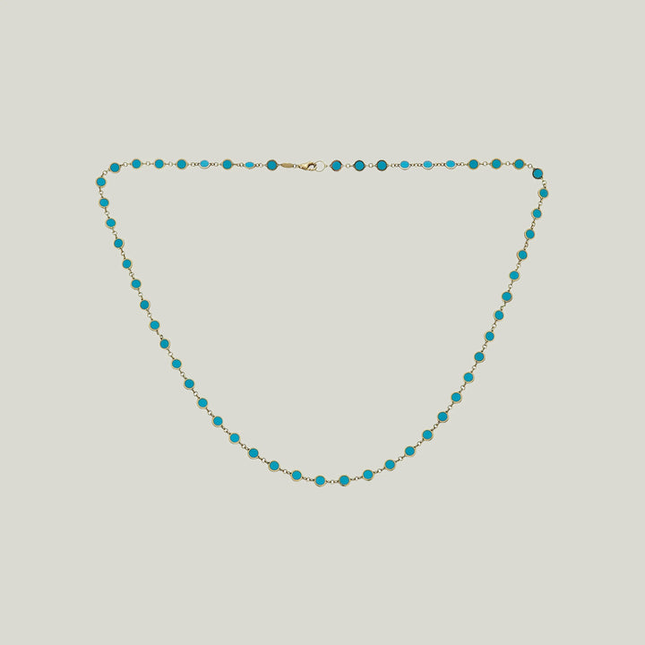 14K Yellow Gold Turquoise Disc Necklace 20"