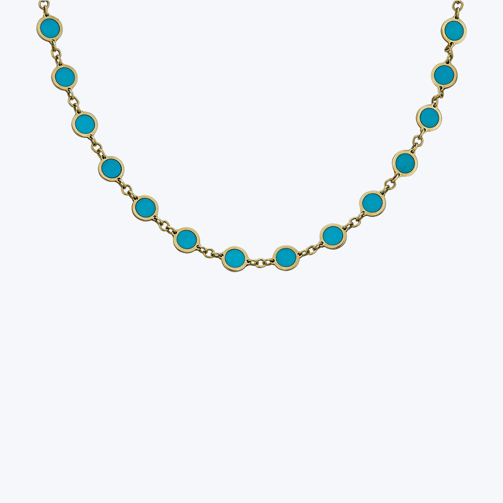 14K Yellow Gold Turquoise Disc Necklace 20"