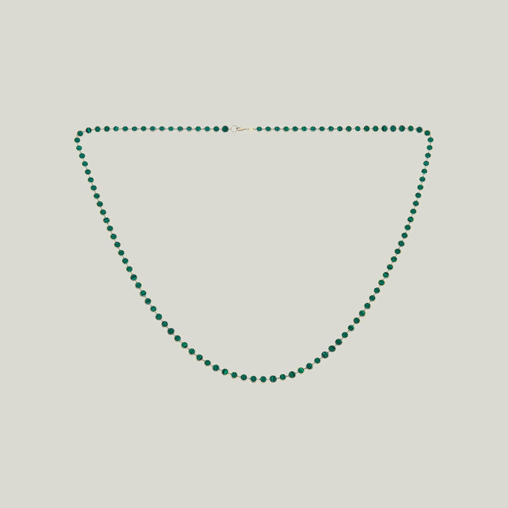 14K Yellow Gold Malachite Disc Necklace 30"