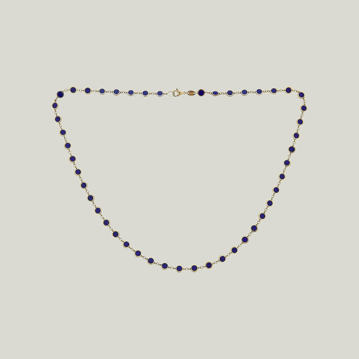 14K Yellow Gold Lapis Lazuli Disc Necklace 18"