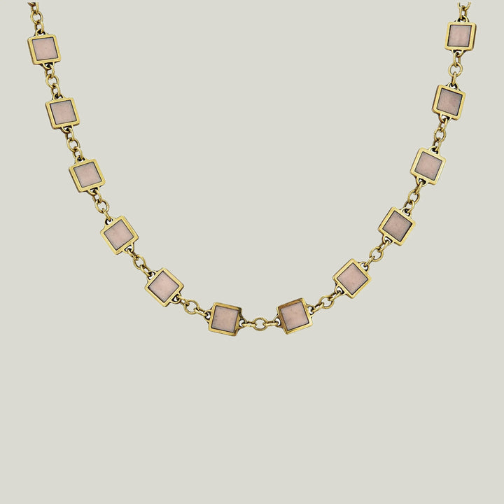 14K Yellow Gold Salmon Enamel Square Necklace 18"