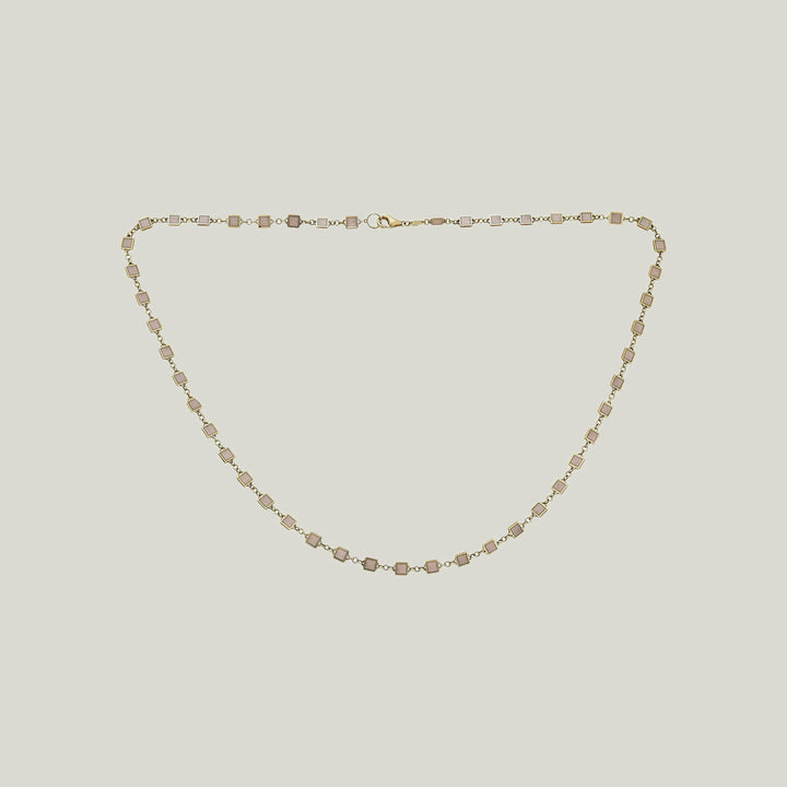 14K Yellow Gold Salmon Enamel Square Necklace 18"