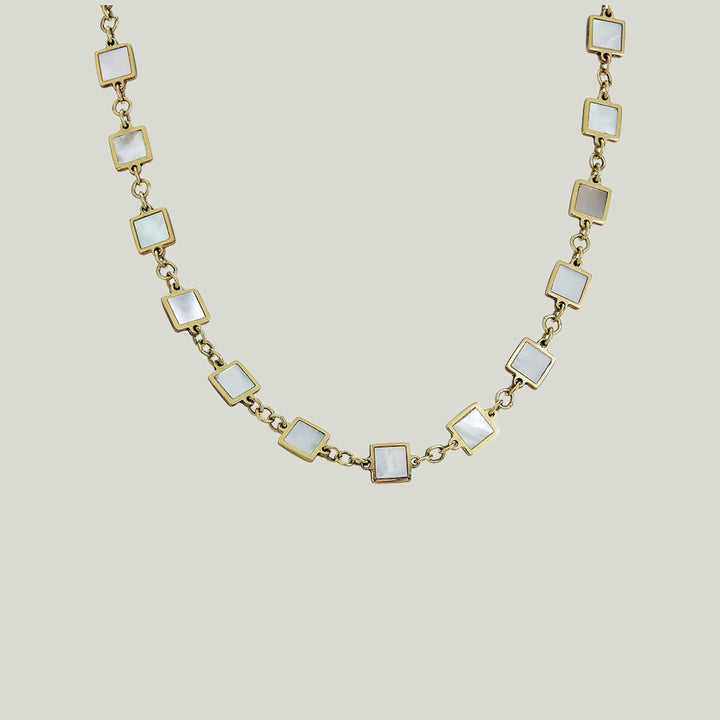 14K Yellow Gold Mother-Of-Pearl Square Necklace 20"