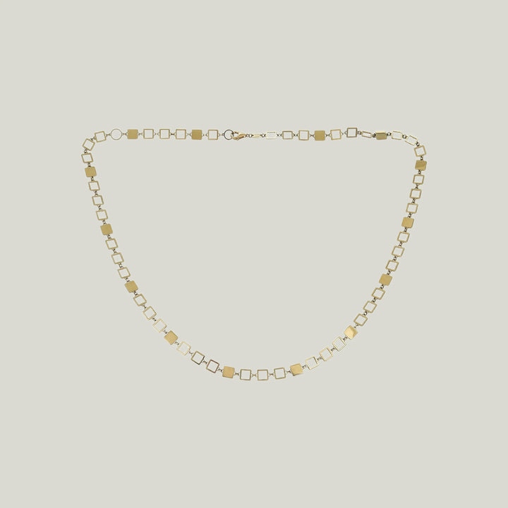 14K Yellow Gold Square Necklace 16"