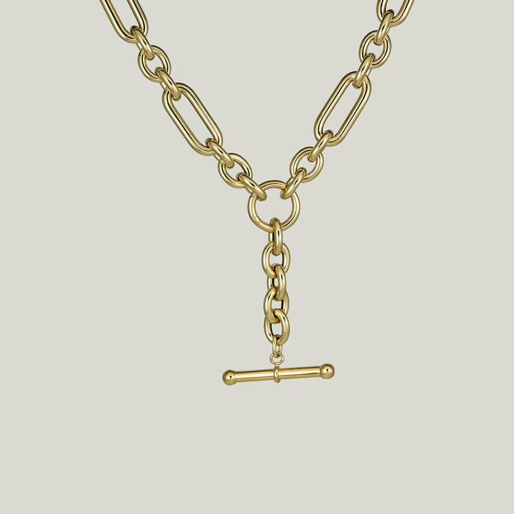 14K Yellow Gold Geometric T-Bar Necklace 20"