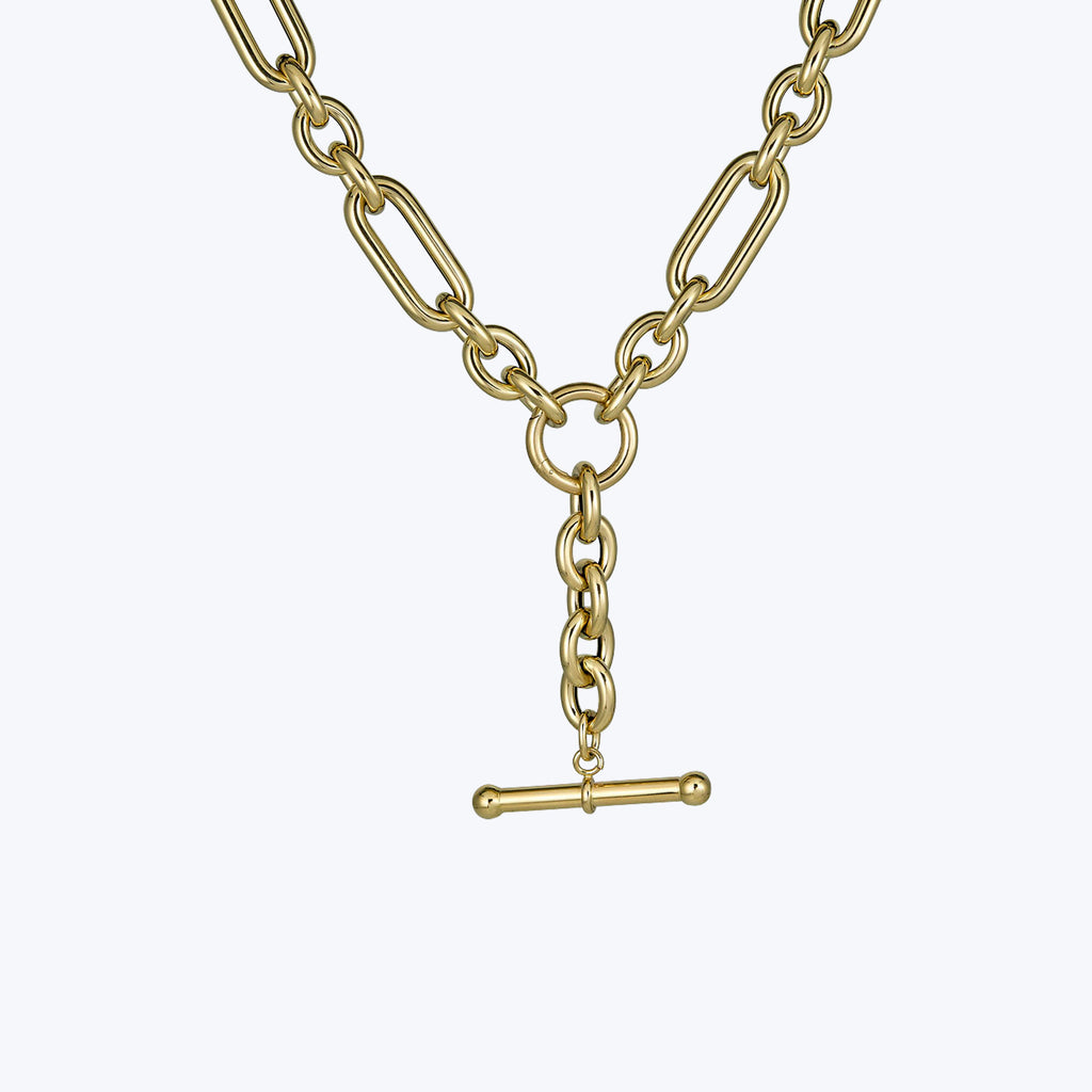 14K Yellow Gold Geometric T-Bar Necklace 20"