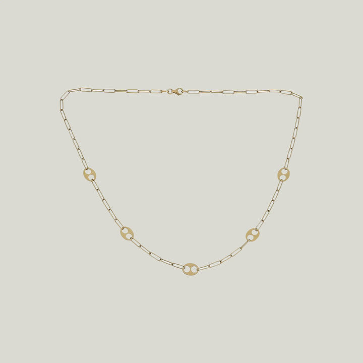 14K Yellow Gold Flat Mixed-Link Necklace 18"