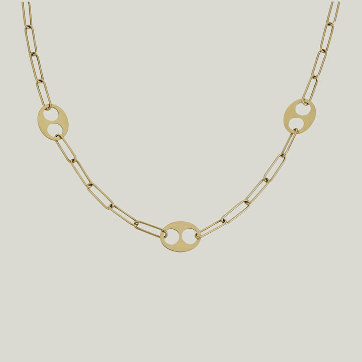 14K Yellow Gold Flat Mixed-Link Necklace 18"